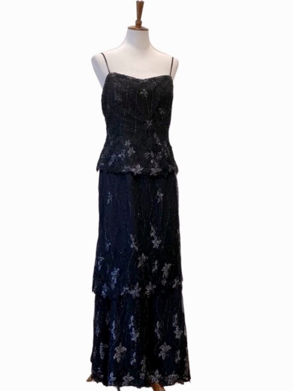 Vintage Black Gown Medium Y2K Formal dress Large Long Bead 90s Slipdress Elegant - Picture 1 of 17